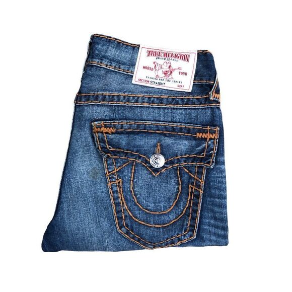 RARE Double Stitch True Religion Jeans Size 32 STRAIGHT SUPER T Blue - Picture 8 of 11